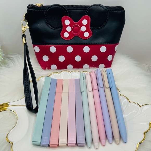 Cute MakeUp Pouch or Pencil Case, Mini Mouse Inspired w/ Writing supplies Bundle - Picture 1 of 7